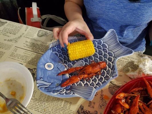 Crawfish compared to the corn.