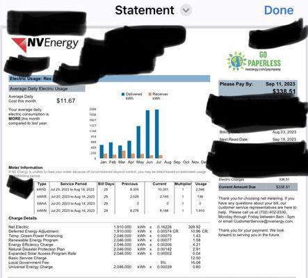 Example of my bill one month, I will attach more every month this is what I pay with Solar.