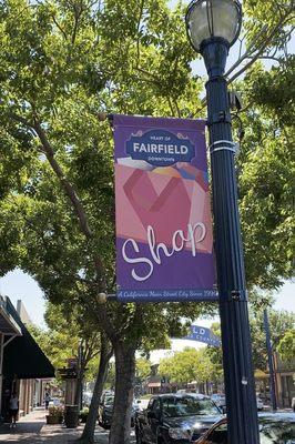 In the heart of Fairfield...downtown. These banners are a nice touch!