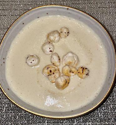 Popcorn Soup - Spiced lotus seeds, burnt butter