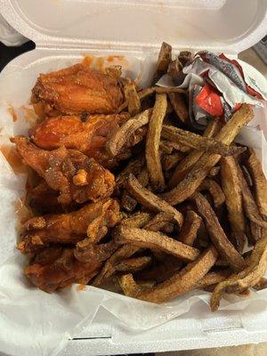 Wings and fries.