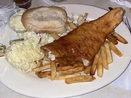 Fish fry with a few bites taken off already.