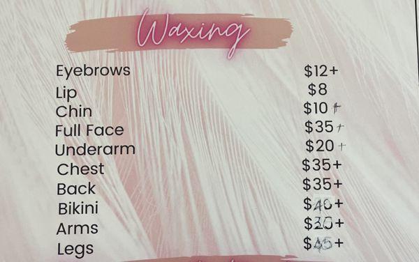 Waxing Price List