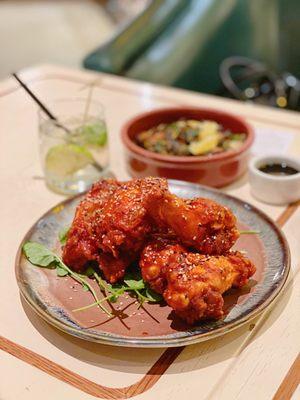 Korean chicken wings w gochujang glaze, sesame seeds, scallions