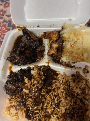 Oxtail's rice and beans & cabbage