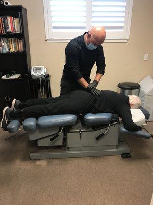 Flexion distraction is a form of traction that can be used to treat sciatica and lowback pain.