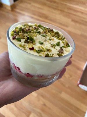 Pistachio and berry Parfait in freezer