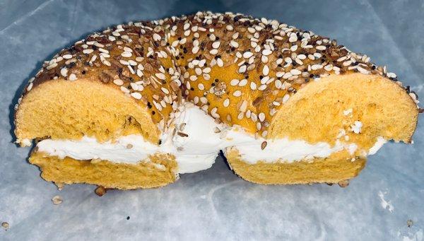 Egg everything bagel with cream cheese