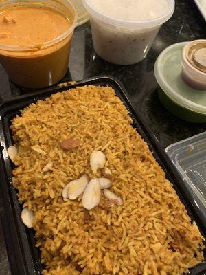 Shrimp Biryani, Paneer Tikka Masala (Contains Nuts & Dairy), mint chutney