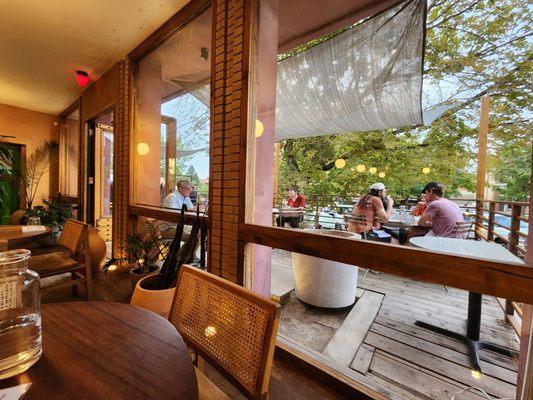 Full patio on a summer evening