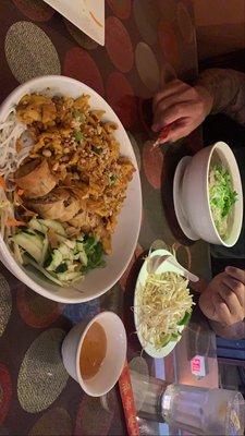 Egg Rolls and Vermicelli Rice Noodles Lunch