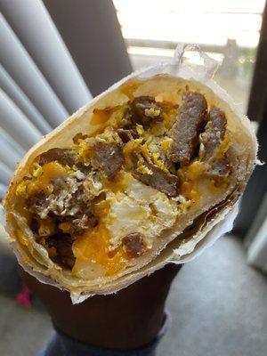 Inside the Sausage Eggs & Cheese Burrito