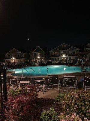 The pool at night looks amazing