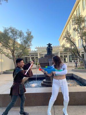 Showing off costumes from scratch in front of the yoda fountain!