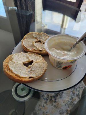 Cinnamon bagel and yogurt