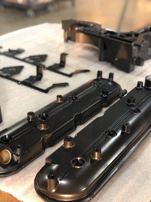 Automotive valve covers coated in Blackstone, a MILSPEC Graphene coating