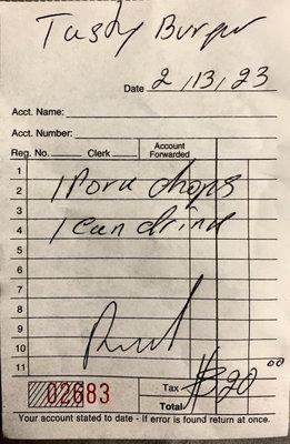 Handwritten receipt