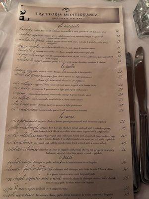 Restaurant menu