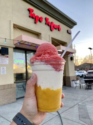 50/50 Fruit freeze (Strawberry & Mango w/ vanilla ice cream)