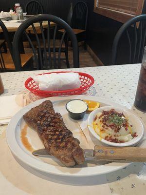 NY Strip Steak with side of Loaded Mash Potatoes