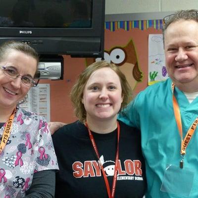 Children's Dental Health Month visit to Saylor Elementary School with our Hygienist Ann, Our daughter Alesia, and Dr. Bewick