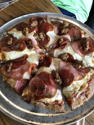 12-inch pizza with pepperoni, Italian sausage and Canadian bacon