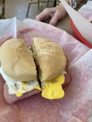 Ham,egg and cheese on a roll.