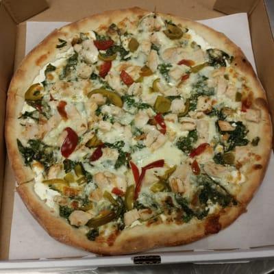 Chicken Florentine with hot cheery peppers