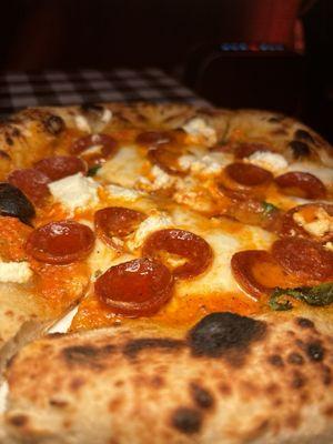 Saucey Supreme ......................... $23 Fior di latte mozzarella, house-made vodka sauce, pepperoni, whipped ricotta, fresh basil