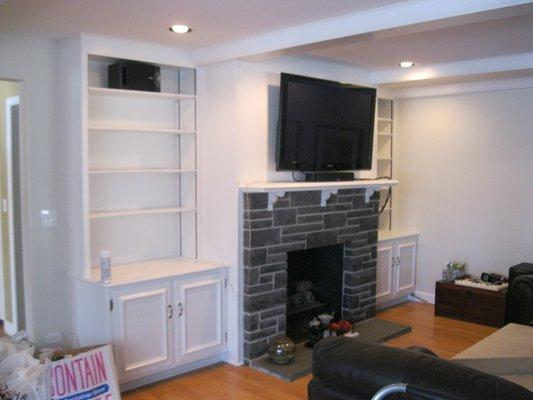 Fireplace and Cabinets After