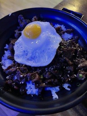 Bulgogi beef bowl, that came with a salad or miso soup