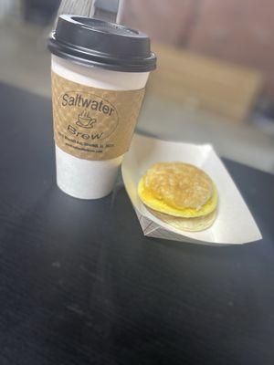 White Chocolate Latte with a Sausage, Egg, & Cheese Biscuit!