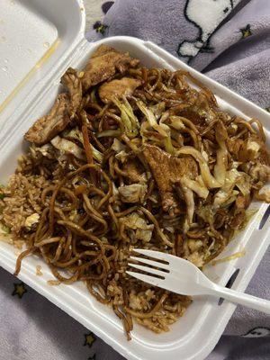 Chicken chow mein + veggie fried rice