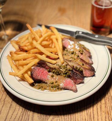 Flat Iron Steak, Au Poivre Sauce, Fries