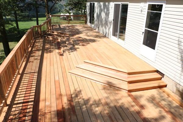 Multi level deck adds depth and functional character to your home.