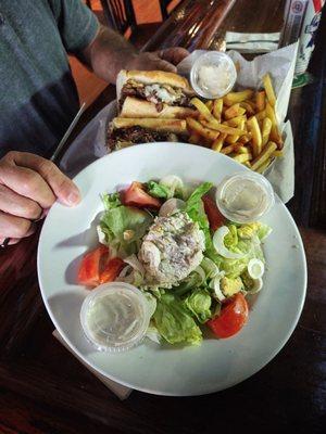 Chicken salad plate and Philly cheese steak