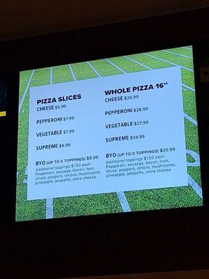 Pizza menu