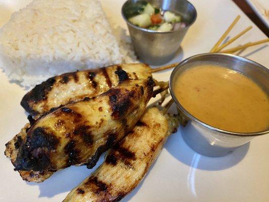 Chicken Skewers with Peanut Sauce and cucumber  salad