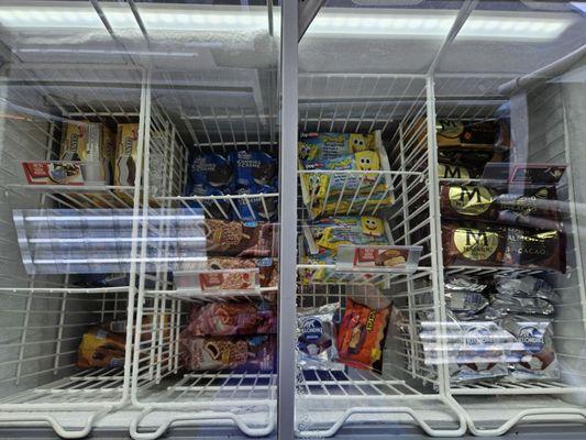 Ice cream selection in the freezer.