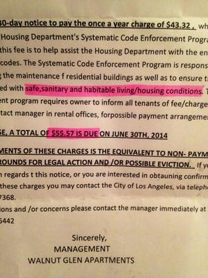 Pay $55/year or (see below) "eviction threat" to provide tenants with "Safe & SANITARY" living.