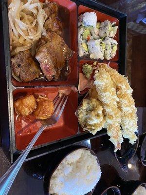 Steak and Tempura bento box