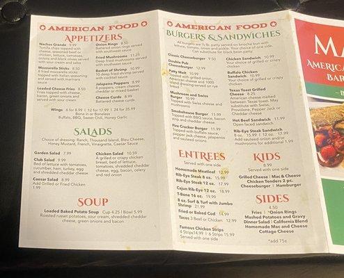 American Cuisine Menu