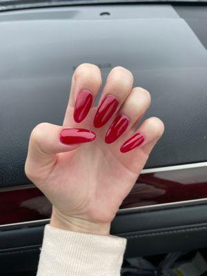 Length and shape for reference but only had 3 broken nails for her to shape.... And charged me $5 for "long nails" whatever that means.