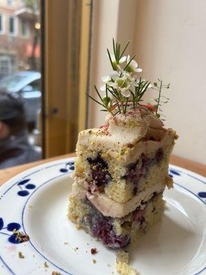 rhubarb and blackberry cake with blackberry jam and ginger frosting!