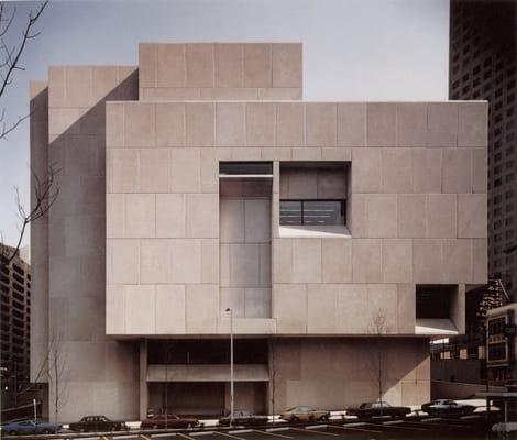 Exterior.  This library was designed by Marcel Breuer, a la Bauhaus fame (it was his last work when he died at 81 years old).