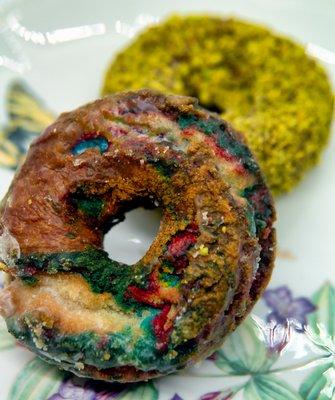 Rainbow (front) and Pastachio (back) Donuts: $2.50 each.