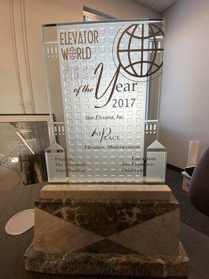 Elevator World of the year award