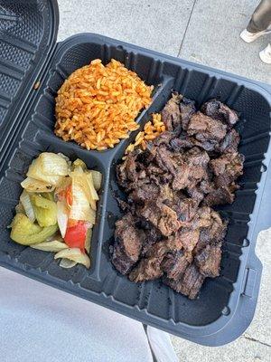 Suya plate with rice