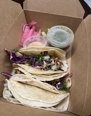 Taco Flight (Chicken (top), Shrimp (middle), Steak (bottom))