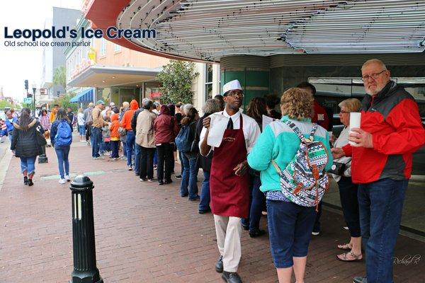 Leopold's is an iconic Savannah institution and will likely have a long line on warm days! This guy reminds me of Back To The Future.